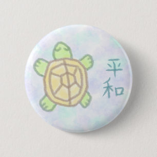 Badge Rond 5 Cm Paix en japonais avec tortue
