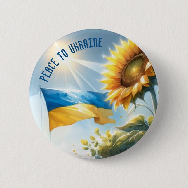 Badge Rond 5 Cm Paix en Ukraine. Tournesol. Drapeau ukrainien. (Devant)