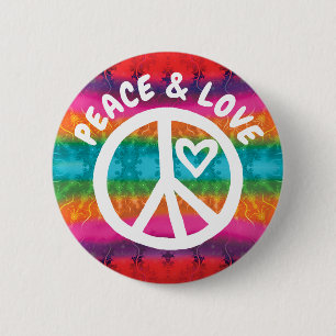 Badge Rond 5 Cm Paix et amour Tie Dye Stripes