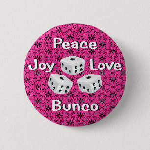 Badge Rond 5 Cm paix, joie, amour, bunco
