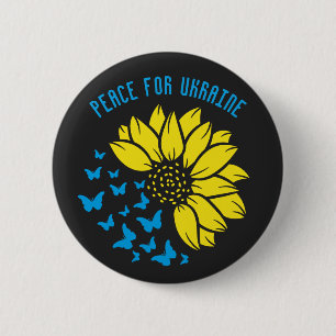 Badge Rond 5 Cm Paix pour l'Ukraine. Symbole de tournesol de la pa