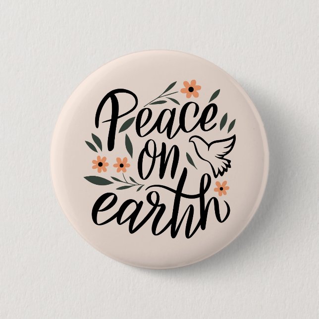Badge Rond 5 Cm Paix sur Terre Design Floral (Devant)