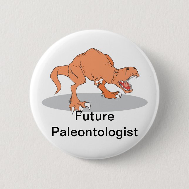 Badge Rond 5 Cm Paléontologue futur avec T-Rex Dinosaur (Devant)