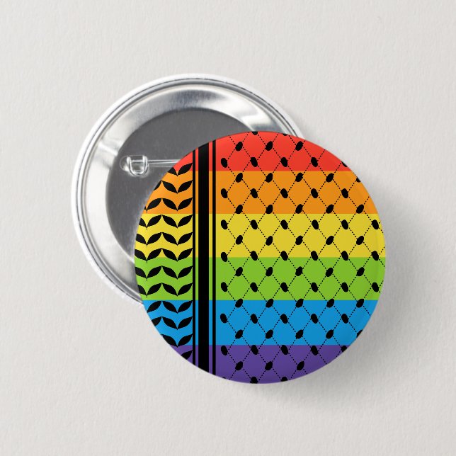 Badge Rond 5 Cm Palestine LGBT Rainbow Keffiyeh Motif Scarf (Devant & derrière)
