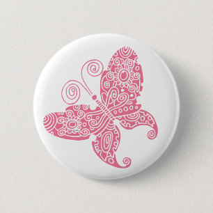 Badge Rond 5 Cm Pâlissez - le bouton rose de papillon