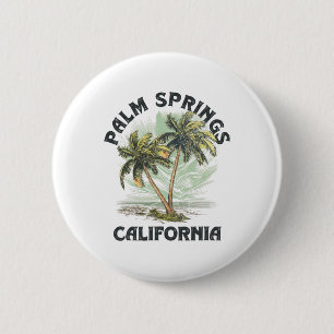 Badge Rond 5 Cm Palm Springs Californie Palmiers Plage Vintage Pou