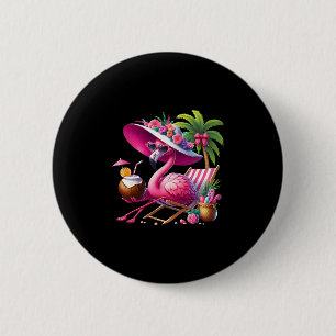 Badge Rond 5 Cm Palmier Rose Flamant Rose Plage Tropicale Été Vaca