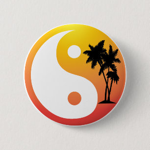 Badge Rond 5 Cm Palmiers au bouton de Yin Yang de coucher du