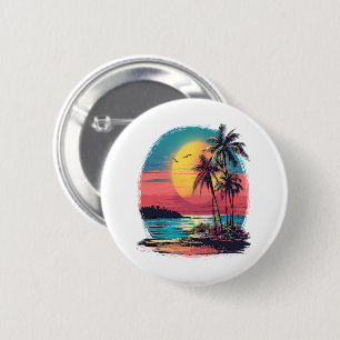 Badge Rond 5 Cm Palmiers et plage