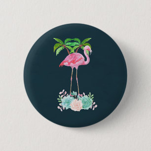 Badge Rond 5 Cm Palmiers Flamants roses roses et succulents florau
