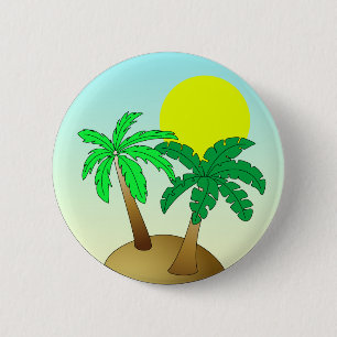 Badge Rond 5 Cm Palmiers sur le bleu avec le soleil