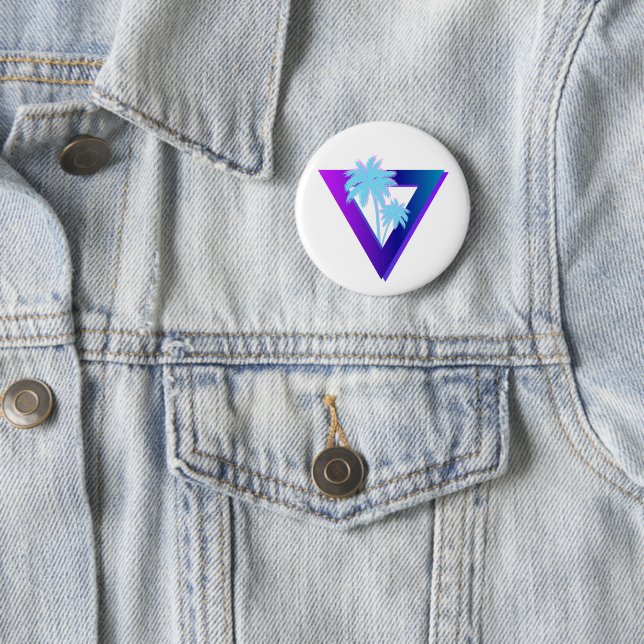 BADGE ROND 5 CM PALMIERS SYNTHWAVE DE RÉTROVATION NIP TRIANGLE (En situation)