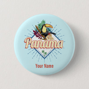 Badge Rond 5 Cm Panama City Toucan Rétro Palm Trees Vintage