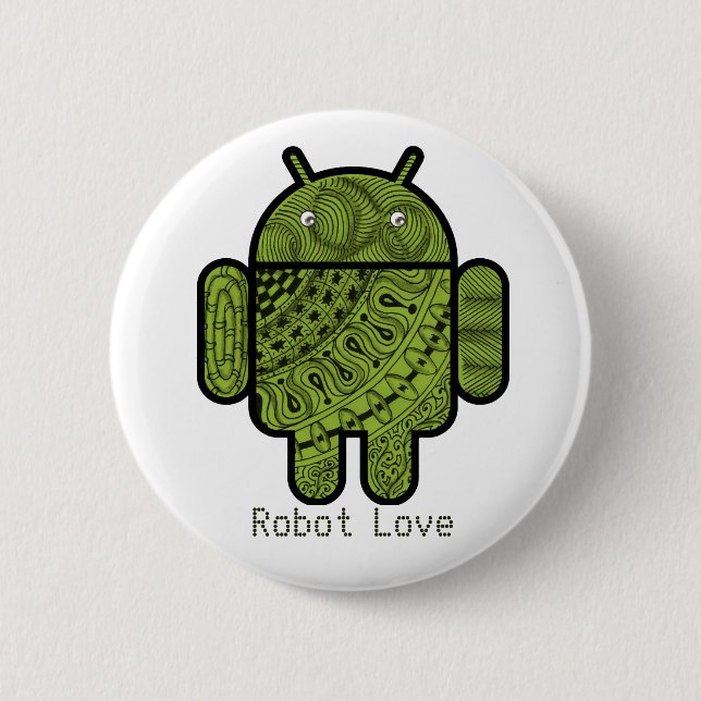 Badge Rond 5 Cm Pancho Doodle Character pour le robot Android™ (Devant)