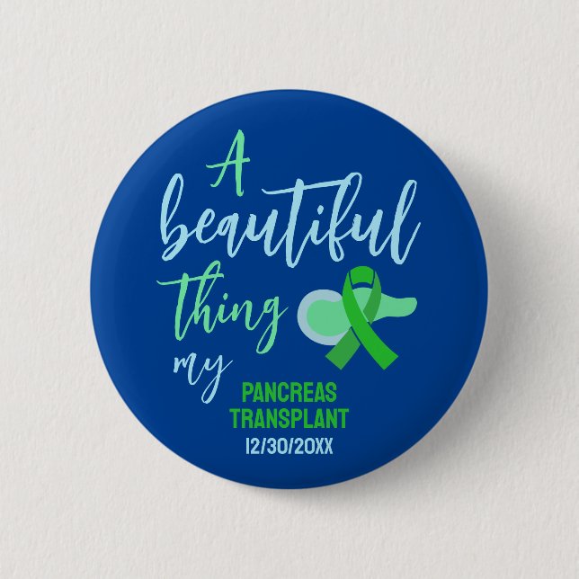 Badge Rond 5 Cm Pancréas Personnalisées Transplanter Ribbon vert (Devant)