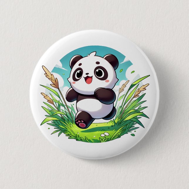 Badge Rond 5 Cm Panda adorable traversant un champ (Devant)