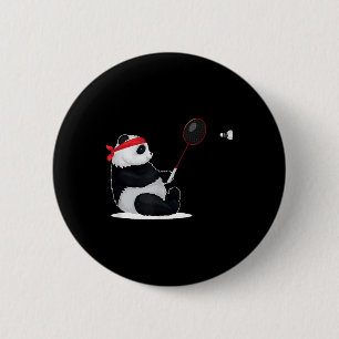 Badge Rond 5 Cm Panda Badminton Drôle Doux Sport Humour Volant An