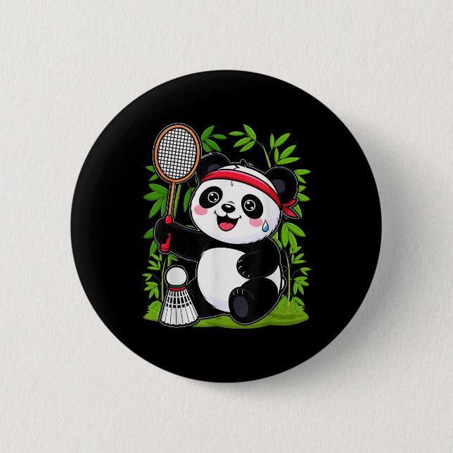 Badge Rond 5 Cm Panda Badminton Exhaussé - Funny mignonne Shuttle  (Devant)