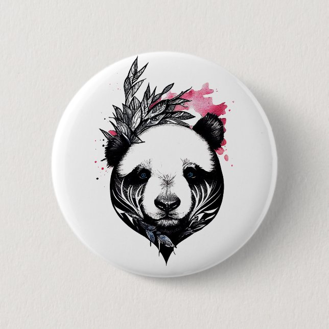 Badge Rond 5 Cm Panda Bear Wild Animal Nature Illustration Art Tat (Devant)