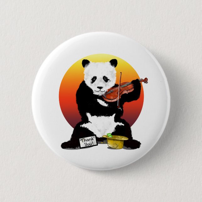 Badge Rond 5 Cm Panda Busching Jouer un violon (Devant)