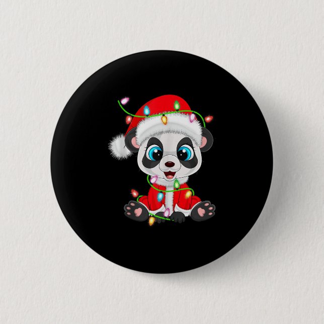 Badge Rond 5 Cm Panda Christmas Lights Santa Costume Cute Animal X (Devant)