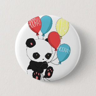 Badge Rond 5 Cm Panda d'anniversaire avec des ballons