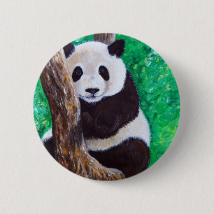 Badge Rond 5 Cm Panda dans une peinture d'arbre