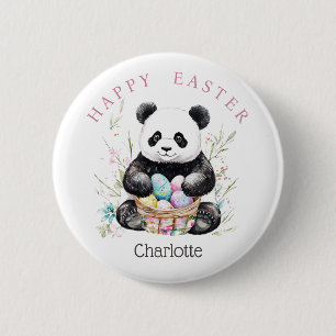 Badge Rond 5 Cm Panda de Pâques ours aquarelle florale