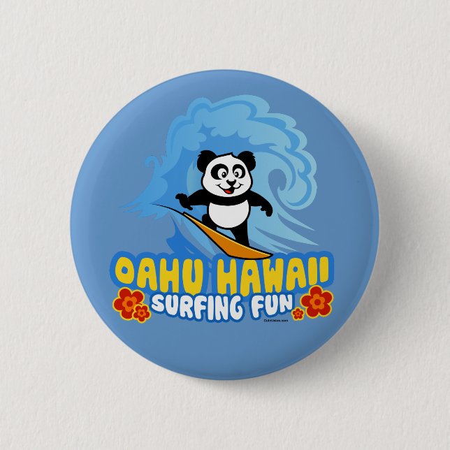 Badge Rond 5 Cm Panda de surf Oahu (Devant)