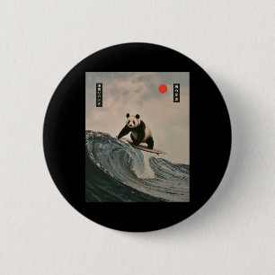 Badge Rond 5 Cm Panda drôle de dicton de surf vague japonaise Meme