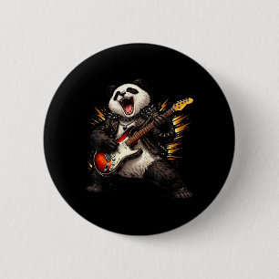 Badge Rond 5 Cm Panda Drôle Jouant de la Guitare Rock and Roll pou
