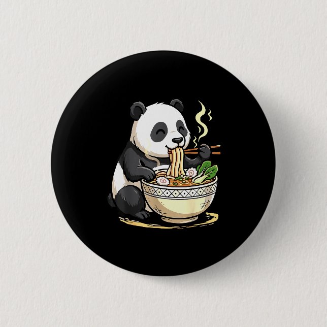 Badge Rond 5 Cm Panda Eating Funny Ramen Noodles  (Devant)