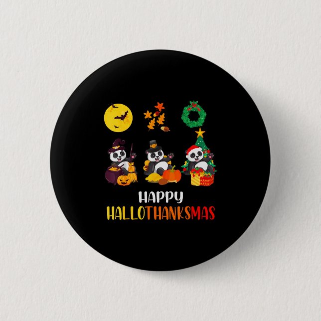 Badge Rond 5 Cm Panda Halloween Christmas Happy Hallothanksmas Pan (Devant)