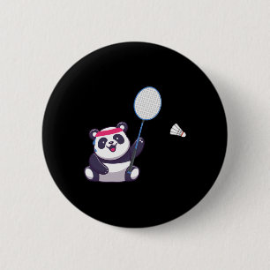 Badge Rond 5 Cm Panda Jouer Badminton Funny Sports Joueur Entraîne