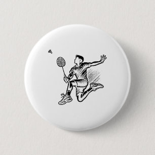Badge Rond 5 Cm Panda Jouer Badminton Player Navette