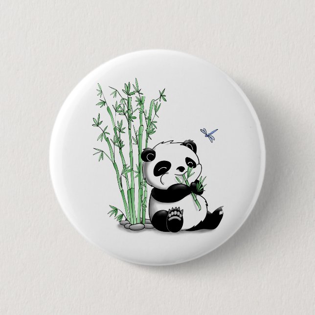 Badge Rond 5 Cm Panda mangeant le bambou (Devant)