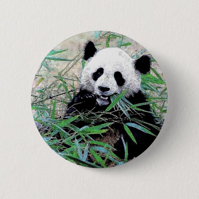 Badge Rond 5 Cm Panda Manger Feuilles (Devant)