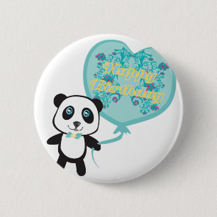Badge Rond 5 Cm Panda mignon avec l'insigne de ballon