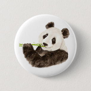 Badge Rond 5 Cm Panda mignon, ours asiatique, animal d'aquarelle