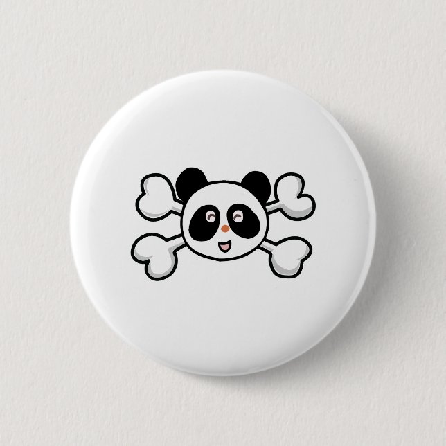 Badge Rond 5 Cm Panda ours Crâne et os croisés (Devant)
