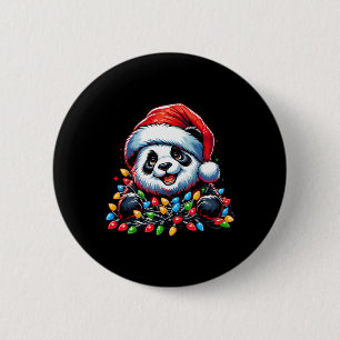 Badge Rond 5 Cm Panda Père Noël Lumière de Noël Pyjama Panda de No