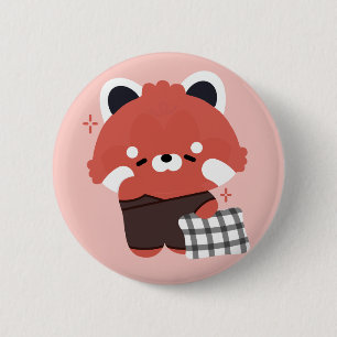 Badge Rond 5 Cm Panda rouge mignonne dorée
