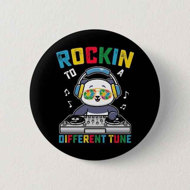 Badge Rond 5 Cm Panda sensibilisation à l'autisme Rockin To A Diff (Devant)