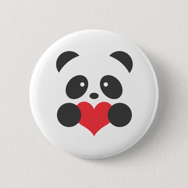 Badge Rond 5 Cm Panda tenant un bouton de coeur (Devant)