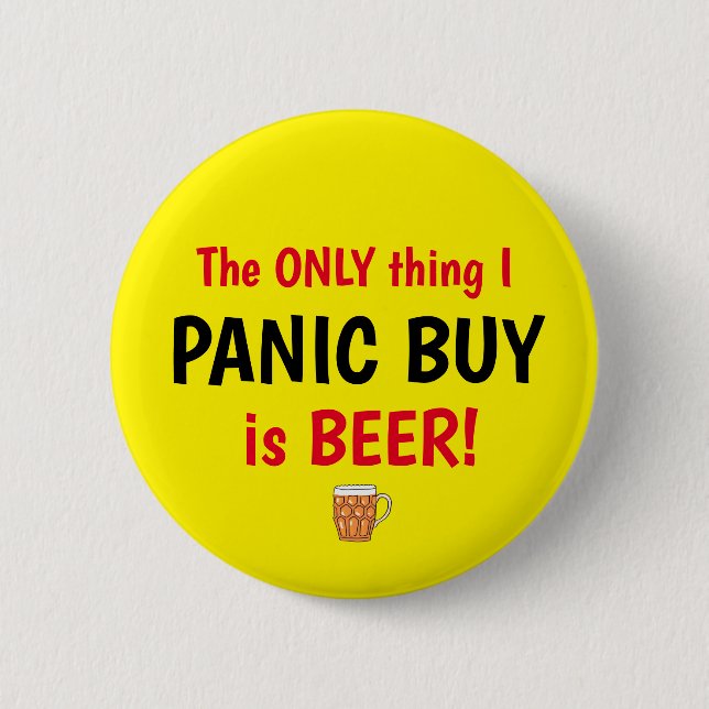 Badge Rond 5 Cm Panic Acheter Beer Bouton Jaune (Devant)