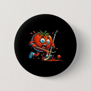 Badge Rond 5 Cm Panic Tomate Hockey Dessin Animé Drôle Piste Pours