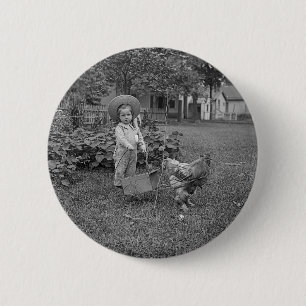 Badge Rond 5 Cm Panier à coq adorable des années 1880 dans le jard