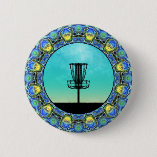 Badge Rond 5 Cm Panier Abstrait Disk Golf 5