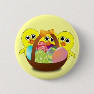 Badge Rond 5 Cm Panier de Pâques pour les poules -
