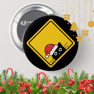 Badge Rond 5 Cm Panneau d'avertissement américain Chat noir sourno